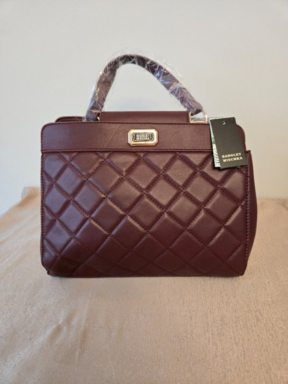 Badgley Mischka Quilted Mini Tote Bag Plum Vegan Leather NWT $179 MSRP